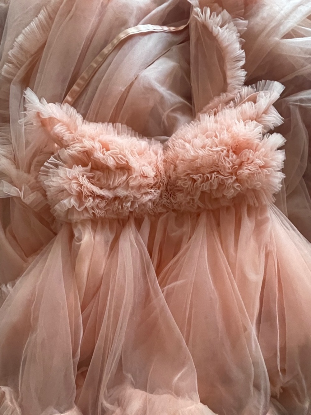 Peach Tulle Maternity Gown S /M Baby Shower Photoshoot Dress Ruffle Lace Up Back - Picture 9 of 10